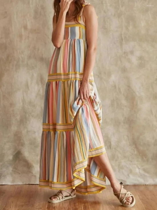 Fyve Dresses & Skirts - Striped Pastel Tiered Maxi Dress with Adjustable Straps. Size Medium